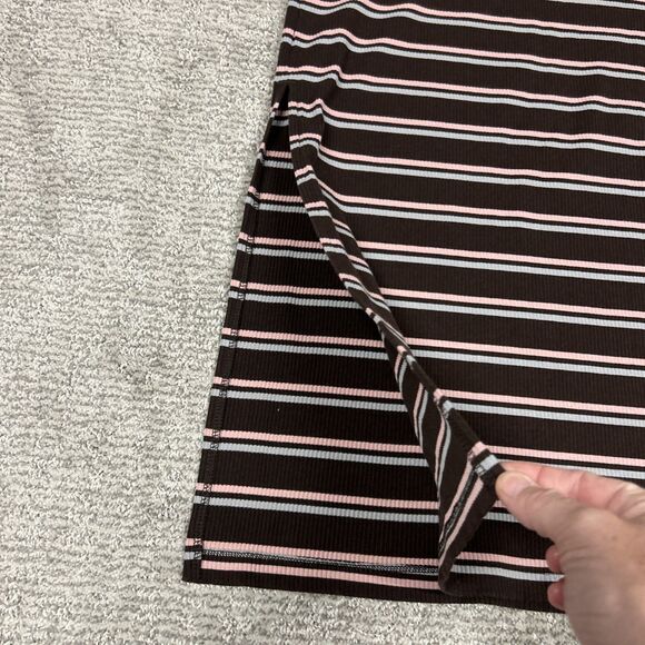 Nike Femme Ribbed Striped Maxi Dress Womens Small Y2K Brown Side Slit - Picture 10 of 11